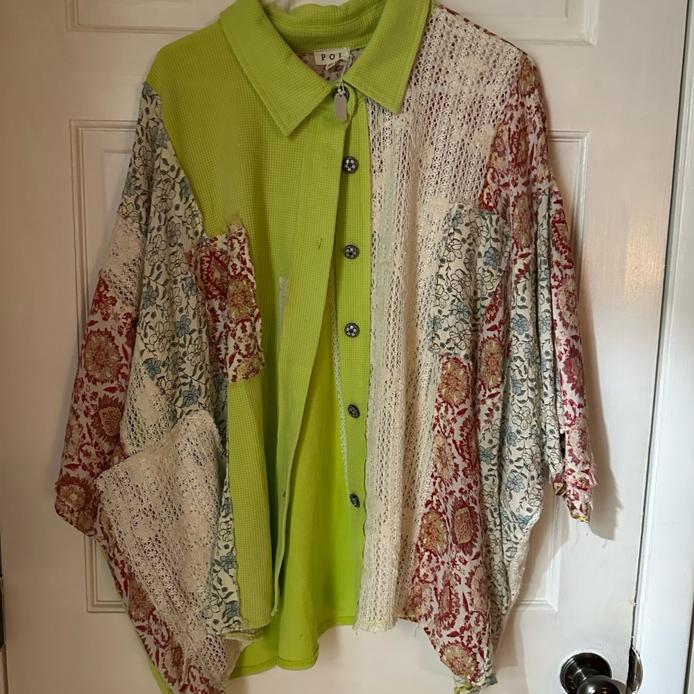 POL Lime Green Textured Shirt